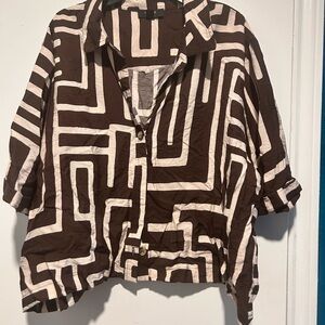 Brown and White Geometric Blouse